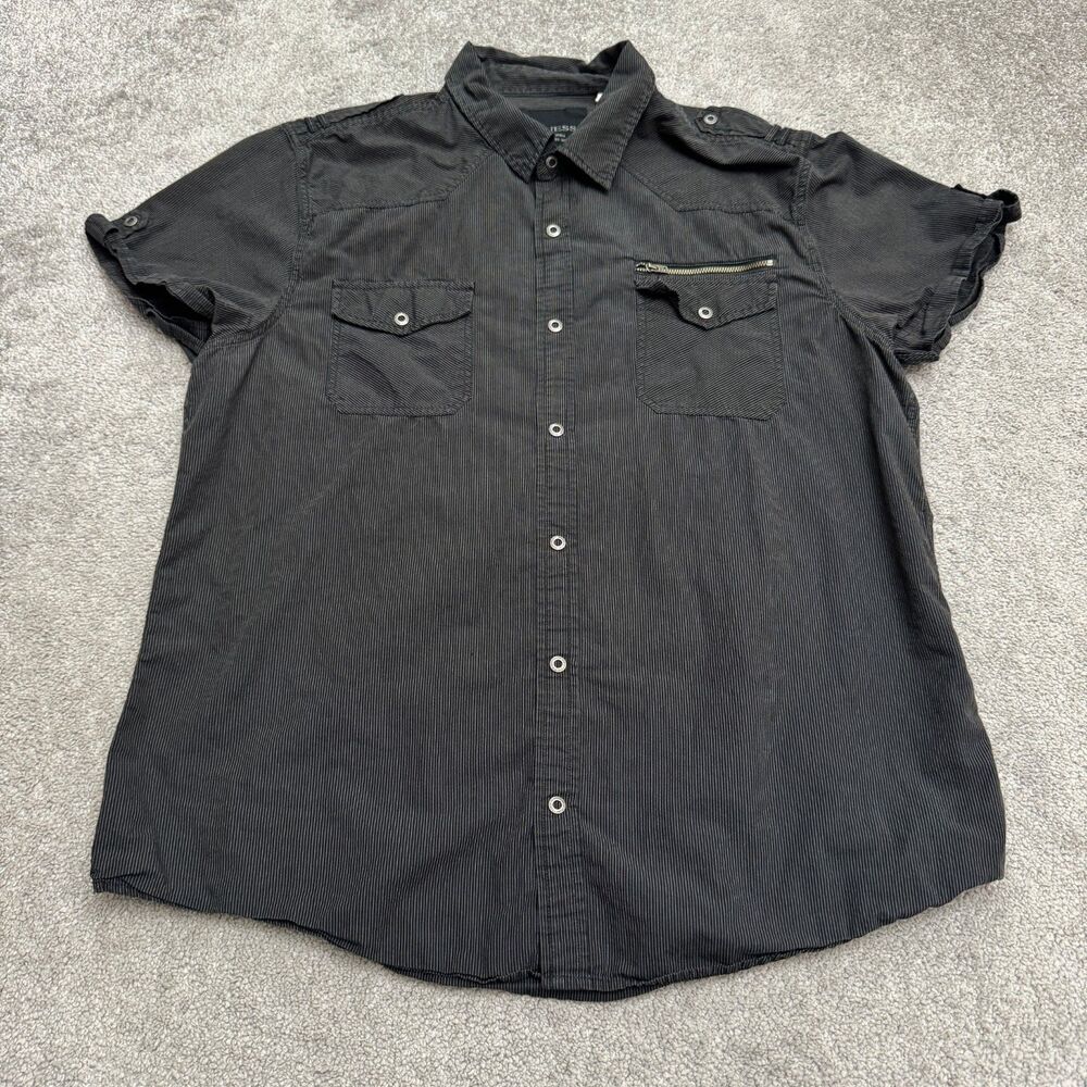 Guess Jeans Short Sleeve Snap Button Up Western Shirt Mens XXL Black Striped Top
